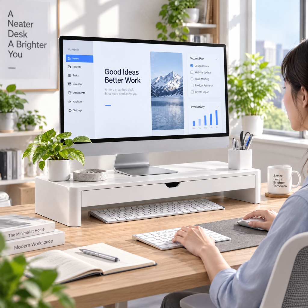 nuvqerix™ Minimal Monitor Riser with Storage Drawer